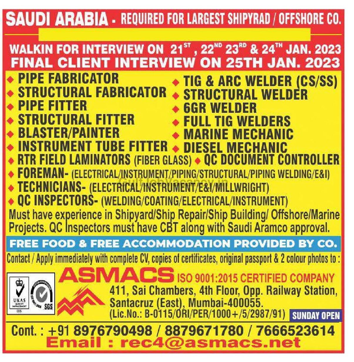 Free recruitment to largest shipyard in Saudi arabia gccwalkins